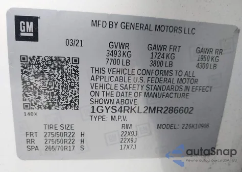 2021 Cadillac Escalade Esv 4Wd Sport Platinum из США, поврежденный, VIN 1GYS4RKL2MR286602